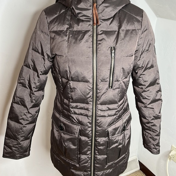 Eddie Bauer Bronze 3/4 length Down Filled Winter Coat with faux fur trim PS - Picture 3 of 11